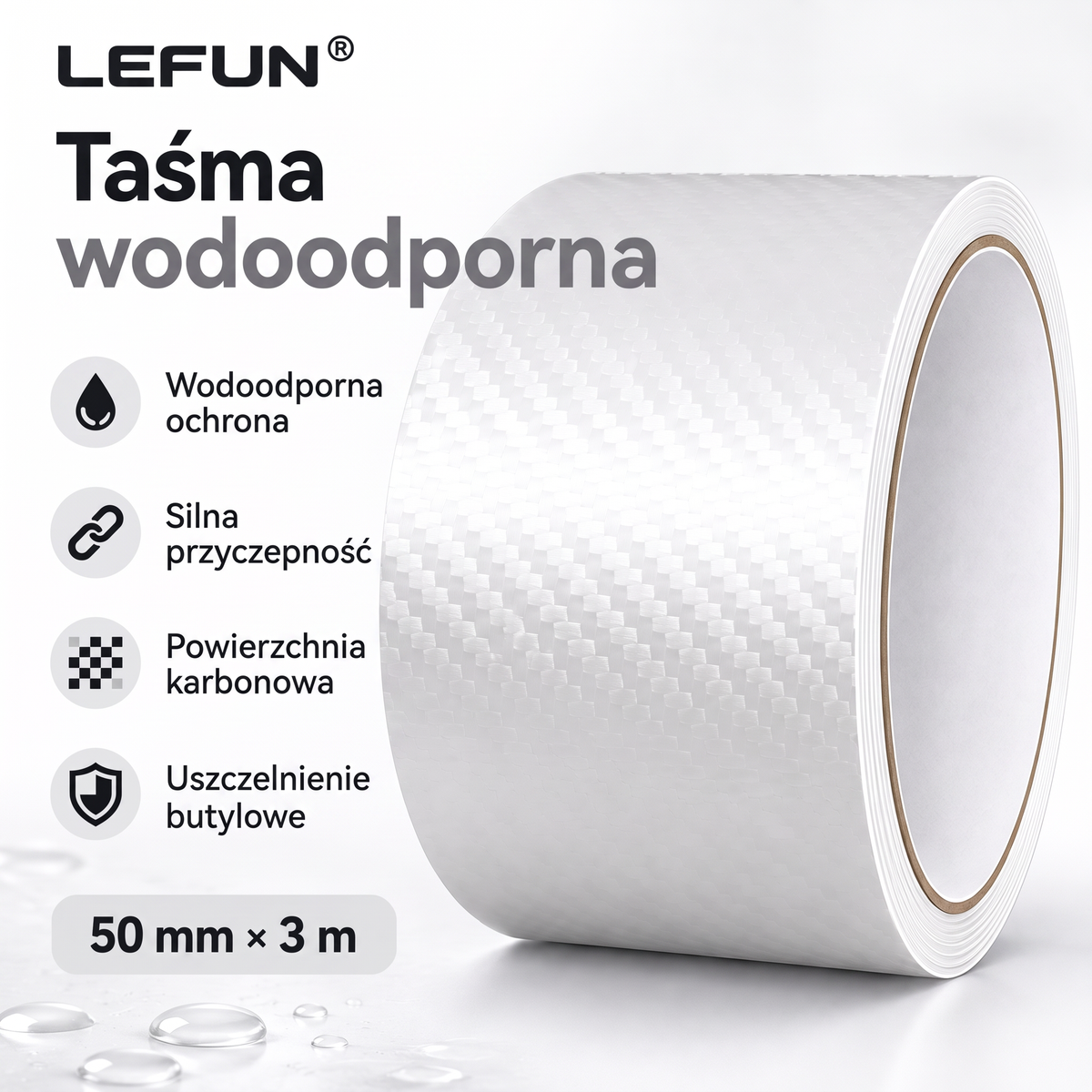 LEFUN® 💧 Wyjątkowo mocna taśma wodoodporna🍇 – warstwa ochronna o wyglądzie karbonu + uszczelka butylowa chroniąca przed przeciekami i wilgocią