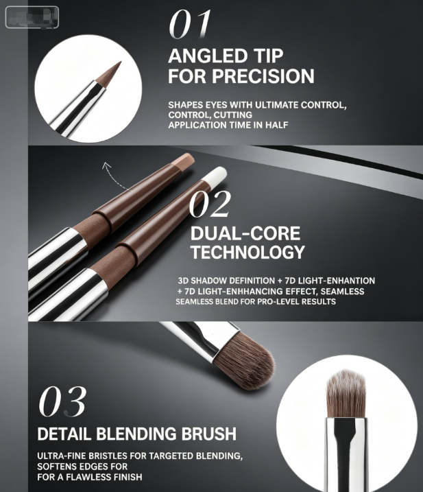 Bicolor Eyebrightener & Contour Stick - Nude Pink Matte Under-Eye Highlighting Pencil, Natural Lying Silkworm Shadow Pen for 3D Eye Makeup