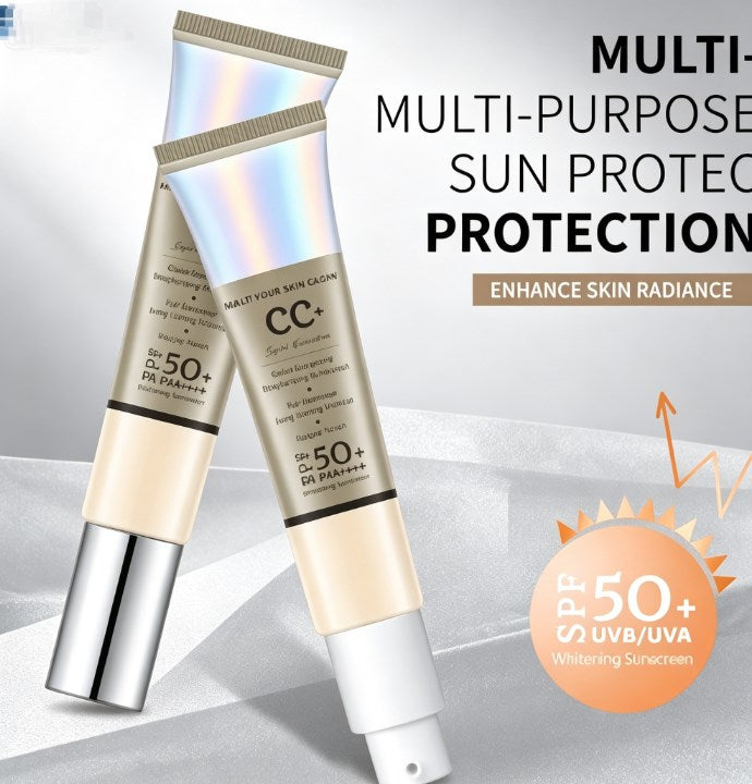 Hydrating CC Cream with SPF 50+ Sun Protection - 3-in-1 Tinted Moisturizer, Brightening Liquid Foundation & Waterproof Concealer Primer