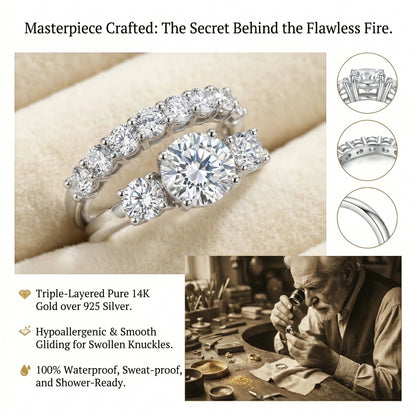 🔥 90% DE DESCUENTO: Juego de anillos apilables "Signature" con moissanita impecable de 1.5 quilates, color D, corte preciso Corazones y Flechas, apto para viajes, en plata 925 chapada en oro de 14K