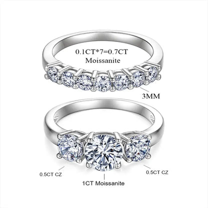 🔥 90% DE DESCUENTO: Juego de anillos apilables "Signature" con moissanita impecable de 1.5 quilates, color D, corte preciso Corazones y Flechas, apto para viajes, en plata 925 chapada en oro de 14K