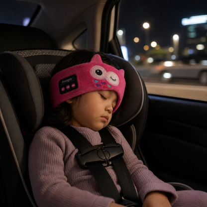 Blueshot® 🍇Audífonos Bluetooth de Diadema para Niños, 🦉 Suaves de Tela Polar para Dormir y Viajar, Audio Inalámbrico con Límite de Volumen, Diadema Lavable de Animalitos para Pequeños y Niños