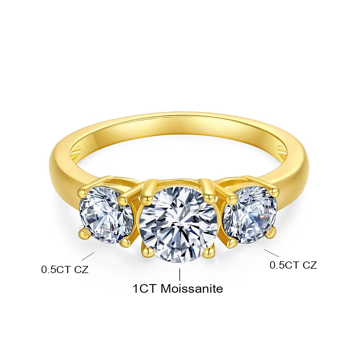 🔥 90% DE DESCUENTO: Juego de anillos apilables "Signature" con moissanita impecable de 1.5 quilates, color D, corte preciso Corazones y Flechas, apto para viajes, en plata 925 chapada en oro de 14K