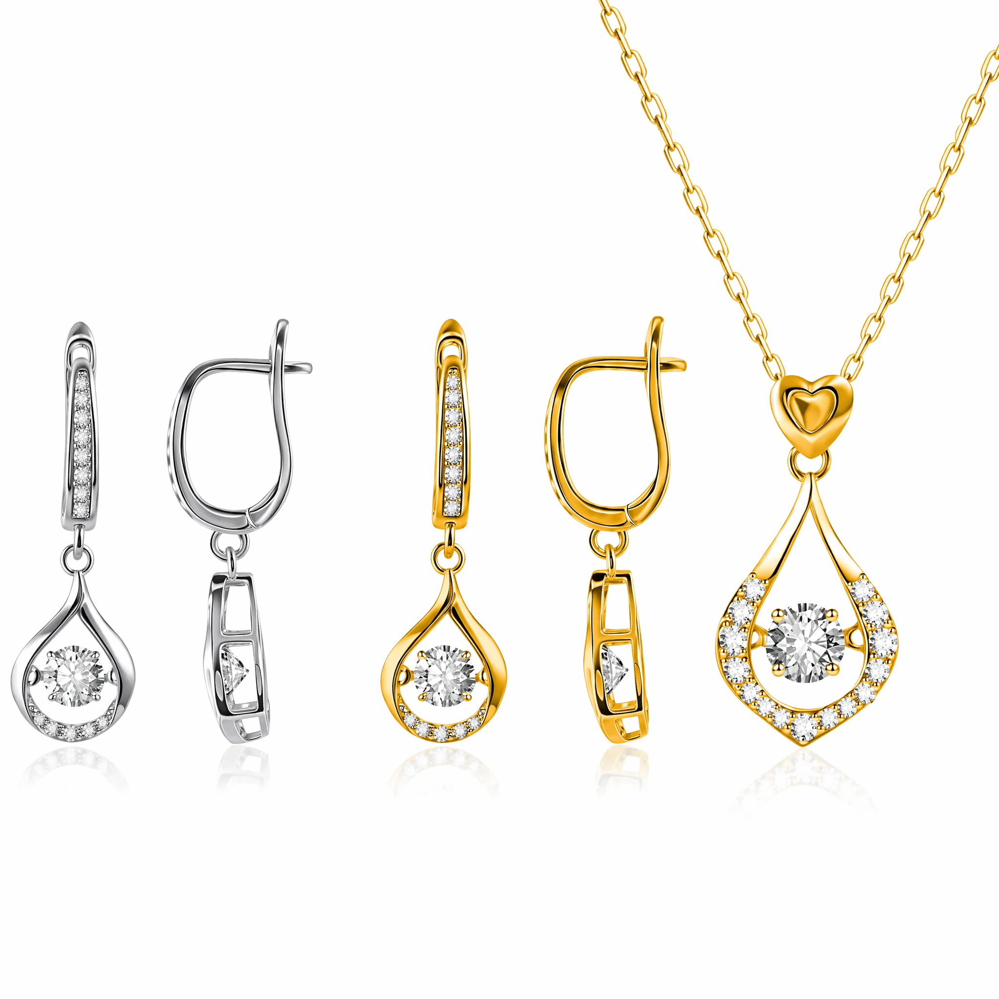 Complete Brilliance Set: Silver + Gold Earrings + Gold Necklace