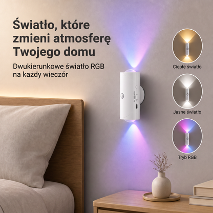PKNEW® 🍇Inteligentna, dwukierunkowa lampka nocna RGB z czujnikiem ruchu 🌈 – automatyczne oświetlenie, montaż magnetyczny bez wiercenia i ładowanie przez USB-C; idealna do sypialni, przedpokoju i na schody ✨