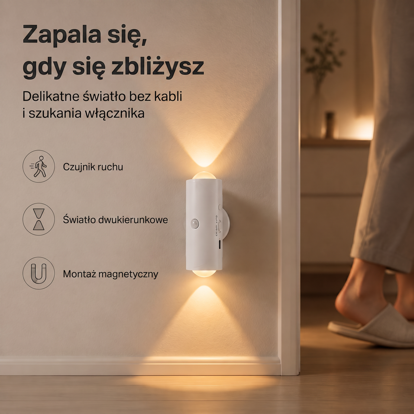 PKNEW® 🍇Inteligentna, dwukierunkowa lampka nocna RGB z czujnikiem ruchu 🌈 – automatyczne oświetlenie, montaż magnetyczny bez wiercenia i ładowanie przez USB-C; idealna do sypialni, przedpokoju i na schody ✨