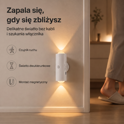 PKNEW® 🍇Inteligentna, dwukierunkowa lampka nocna RGB z czujnikiem ruchu 🌈 – automatyczne oświetlenie, montaż magnetyczny bez wiercenia i ładowanie przez USB-C; idealna do sypialni, przedpokoju i na schody ✨