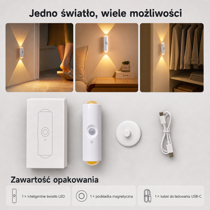 PKNEW® 🍇Inteligentna, dwukierunkowa lampka nocna RGB z czujnikiem ruchu 🌈 – automatyczne oświetlenie, montaż magnetyczny bez wiercenia i ładowanie przez USB-C; idealna do sypialni, przedpokoju i na schody ✨