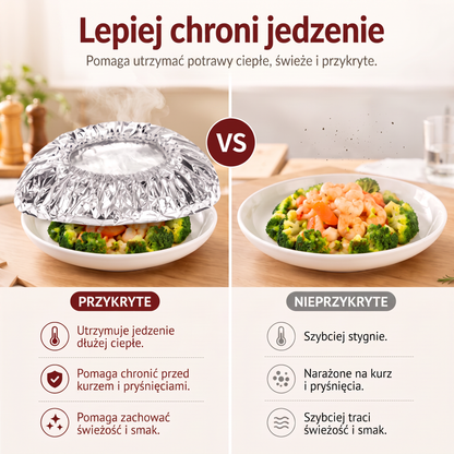 PKNEW® Składana aluminiowa osłona na żywność 🍇 | Utrzymuje ciepło i świeżość potraw oraz chroni przed muszkami owocówkami 🔥