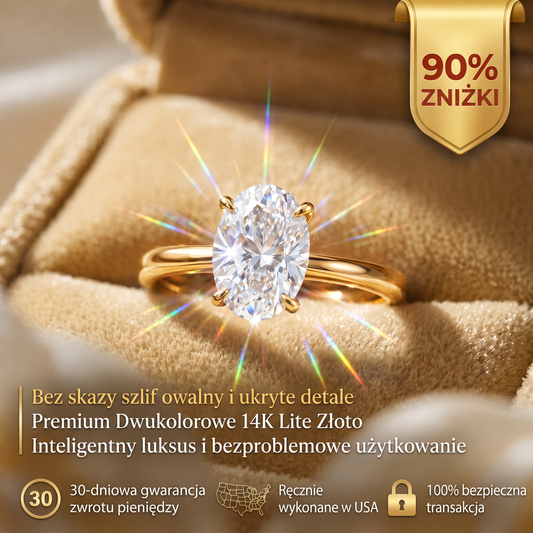 Pierścionek idealny na całe życie: Dwukolorowy pierścionek typu solitaire z brylantem o szlifie owalnym i oprawą z litego złota próby 14K – Wyprzedaż w ostatnim dniu: -90% 🔥