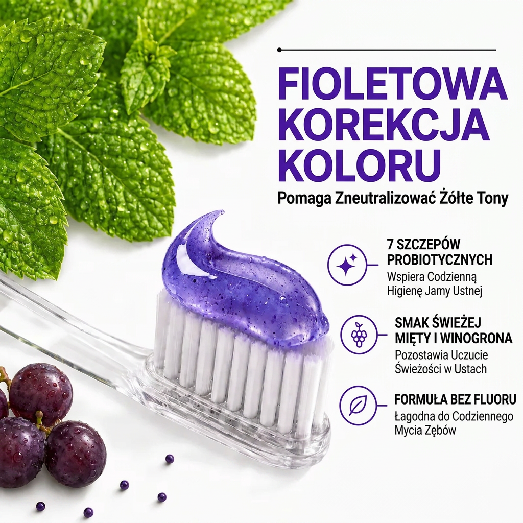 PKNEW® 7-Pro🍈 Fioletowa pasta do wybielania zębów z 7 probiotykami🦷 – Zaawansowana formuła neutralizująca odcień zębów, zapewniająca jaśniejszy uśmiech i codzienną higienę jamy ustnej ✨