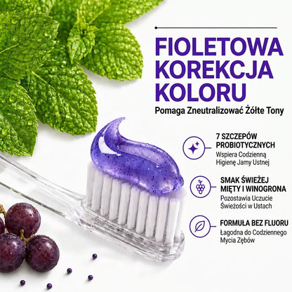 PKNEW® 7-Pro🍈 Fioletowa pasta do wybielania zębów z 7 probiotykami🦷 – Zaawansowana formuła neutralizująca odcień zębów, zapewniająca jaśniejszy uśmiech i codzienną higienę jamy ustnej ✨