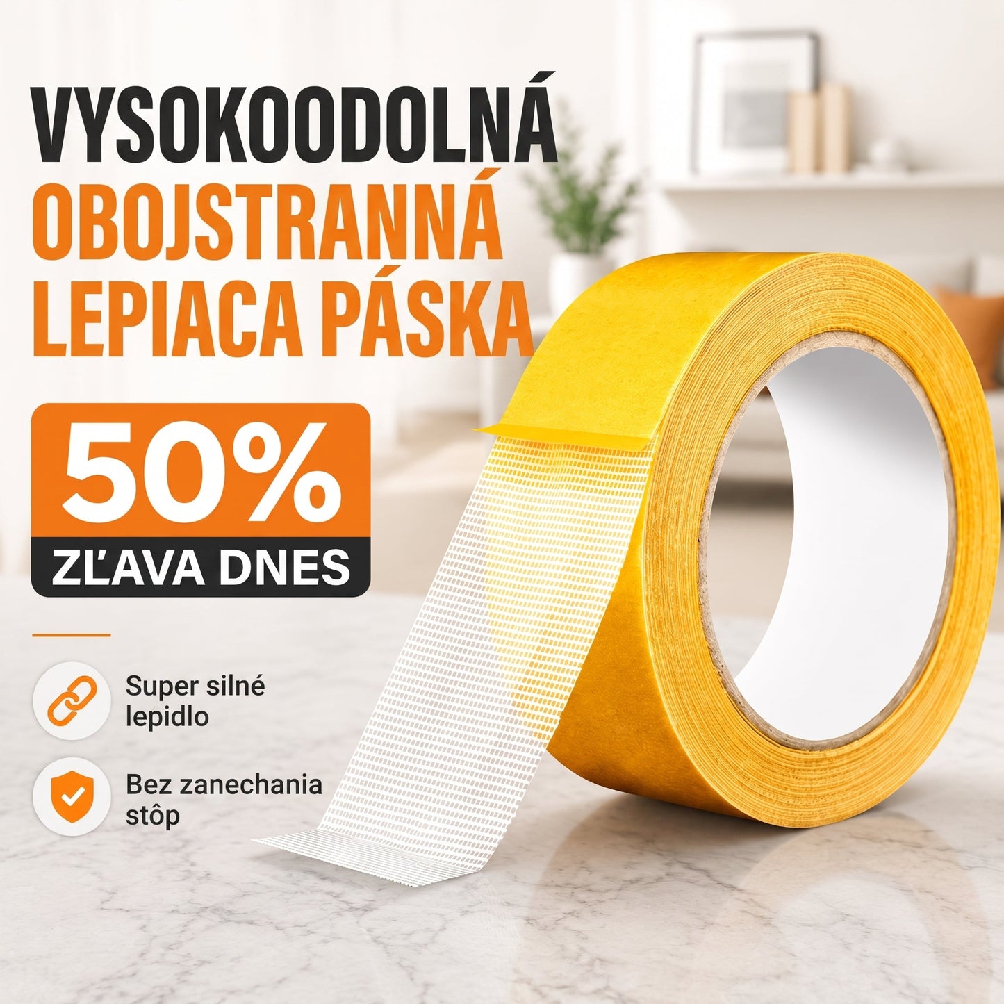 PKNEW® Odolná obojstranná páska – silné lepidlo, vodoodolná, odstrániteľná bez stôp. Ideálna na koberce, tapety, balóny a domáce použitie 🐔
