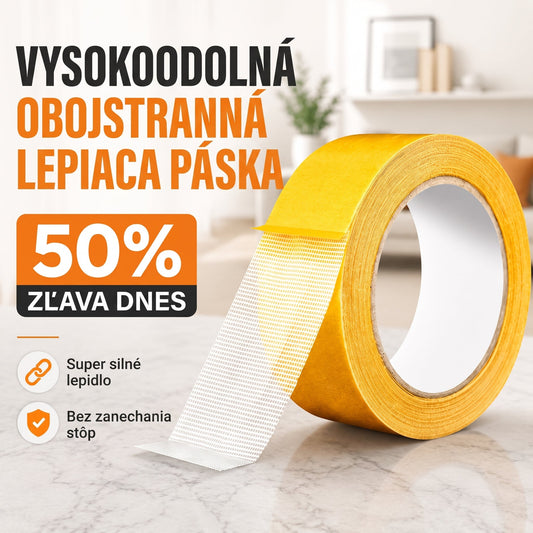 PKNEW® Odolná obojstranná páska – silné lepidlo, vodoodolná, odstrániteľná bez stôp. Ideálna na koberce, tapety, balóny a domáce použitie 🥒