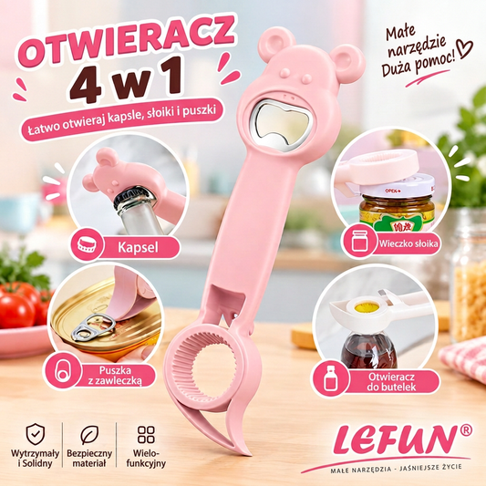 LEFUN® 🍇 Otwieracz 4 w 1 – Otwórz każdą pokrywkę bez zbędnego wysiłku.