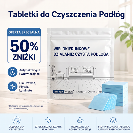 PKNEW®🌊 Rozpuszczalne tabletki czyszczące 💧 – Uniwersalny środek czyszczący do powierzchni drewnianych, laminatowych, płytek oraz ścian w kamperach, o działaniu antybakteryjnym i odświeżającym.