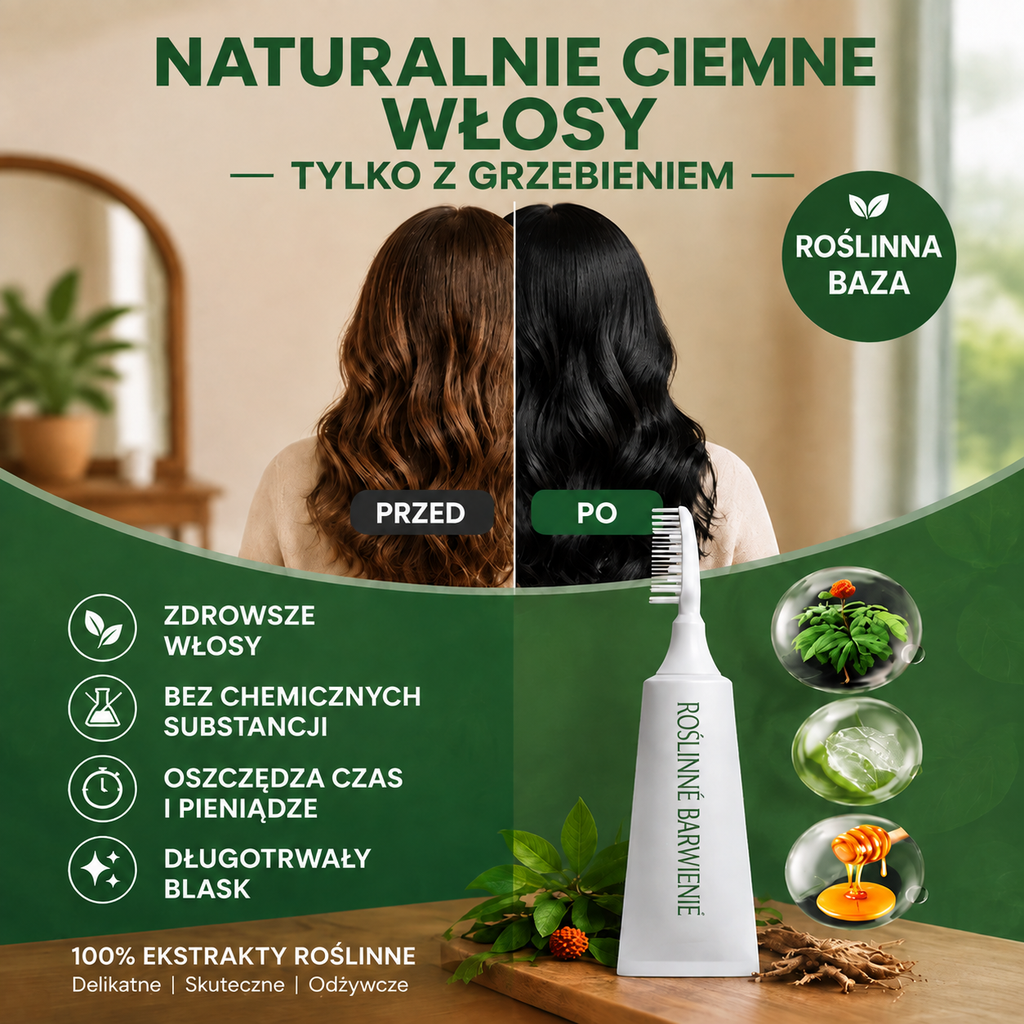 🌿 Ziołowy grzebień koloryzujący do włosów Vitalisys® 🍇– prostszy sposób na ciemniejsze, zadbane włosy 🖤