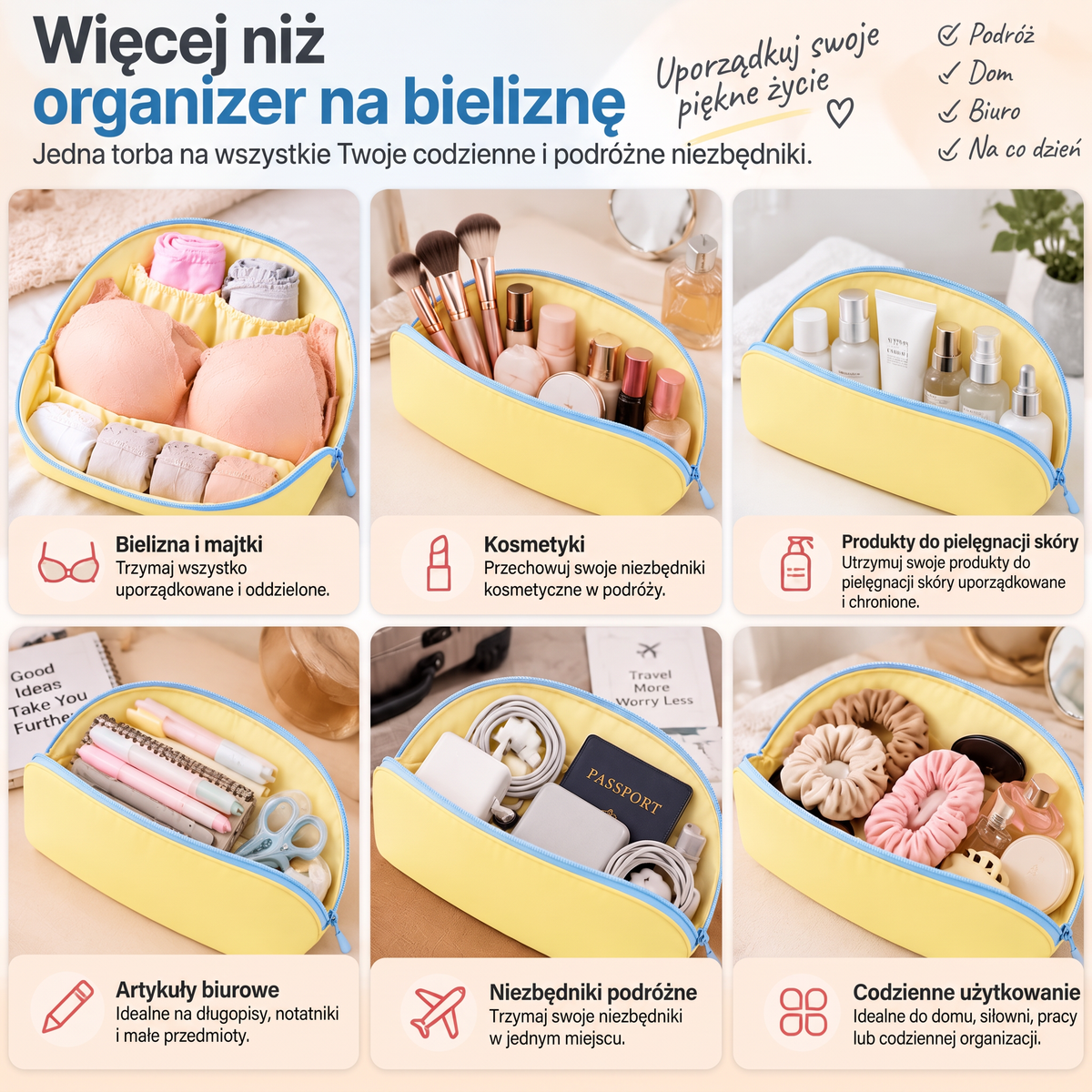 ⚡ OSTATNI DZIEŃ · 49% ZNIŻKI – ✨ Podróżna torba do przechowywania bielizny – Biustonosze majtki i skarpetki uporządkowane wszędzie 💎