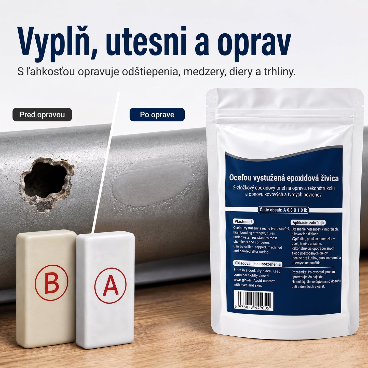 PKNEW®  Oceľou vystužený epoxidový opravný tmel — Univerzálne lepidlo na kov, drevo a plast🍅