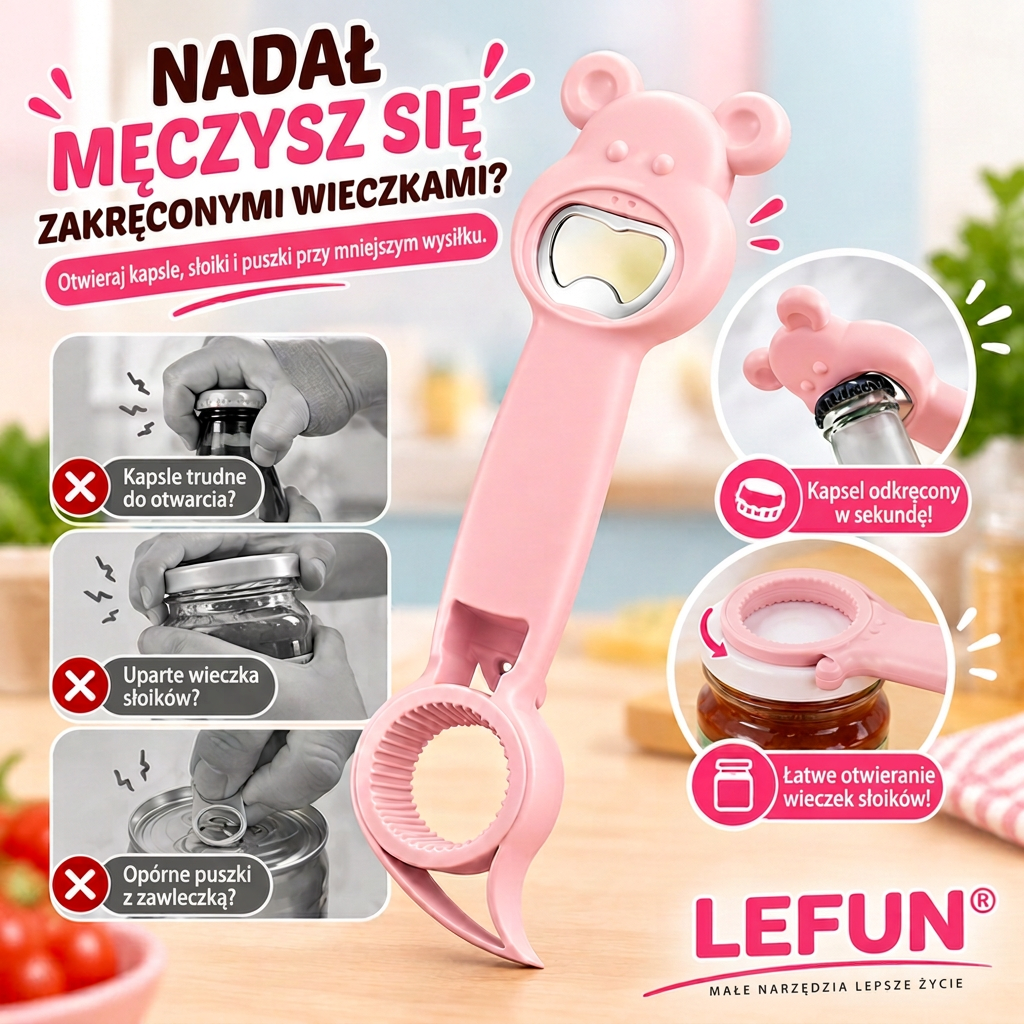 LEFUN® 🍇 Otwieracz 4 w 1 – Otwórz każdą pokrywkę bez zbędnego wysiłku.