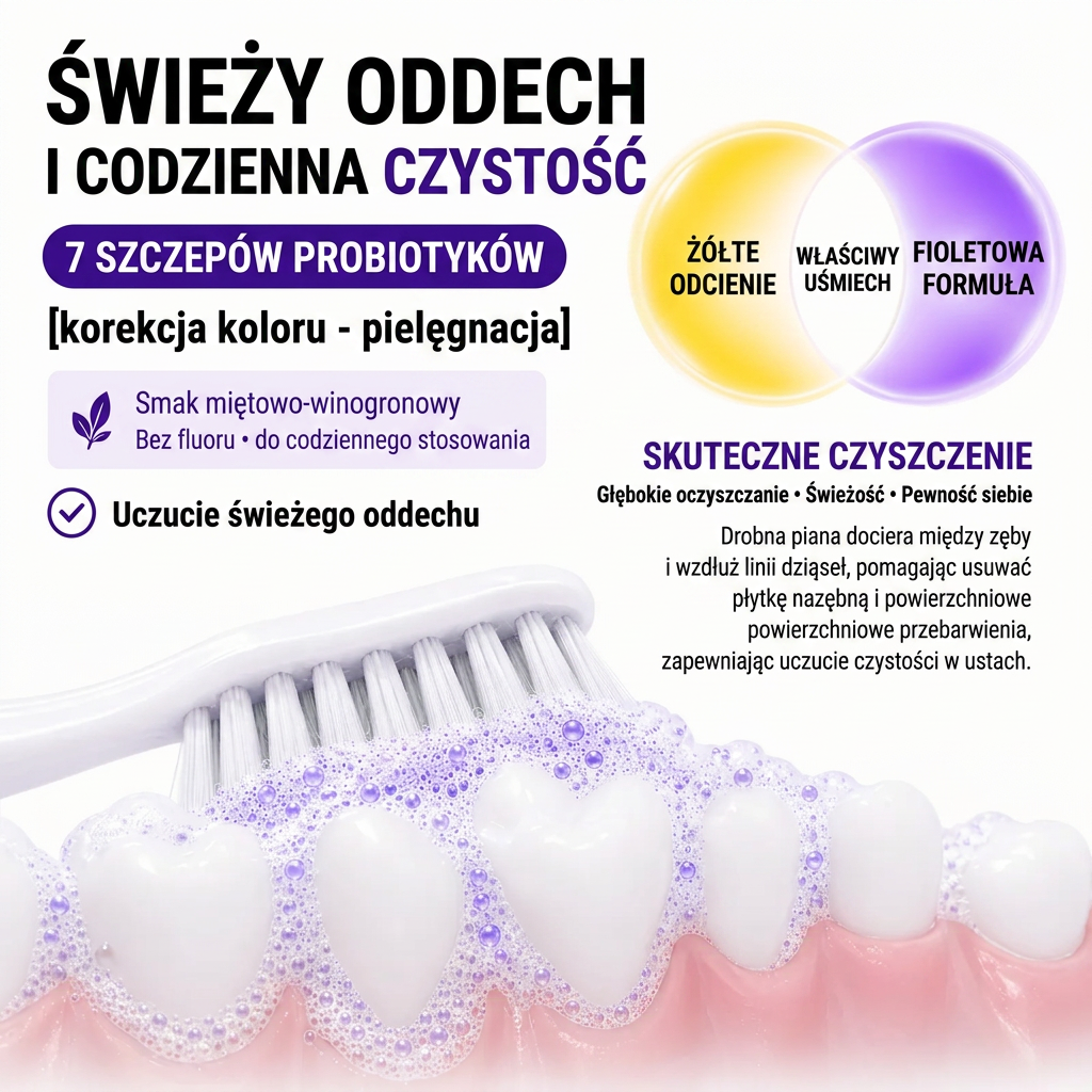 PKNEW® 7-Pro🍈 Fioletowa pasta do wybielania zębów z 7 probiotykami🦷 – Zaawansowana formuła neutralizująca odcień zębów, zapewniająca jaśniejszy uśmiech i codzienną higienę jamy ustnej ✨