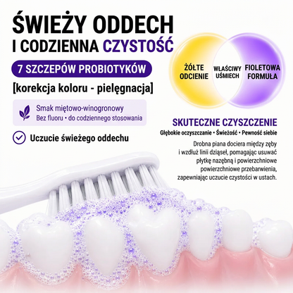 PKNEW® 7-Pro🍈 Fioletowa pasta do wybielania zębów z 7 probiotykami🦷 – Zaawansowana formuła neutralizująca odcień zębów, zapewniająca jaśniejszy uśmiech i codzienną higienę jamy ustnej ✨