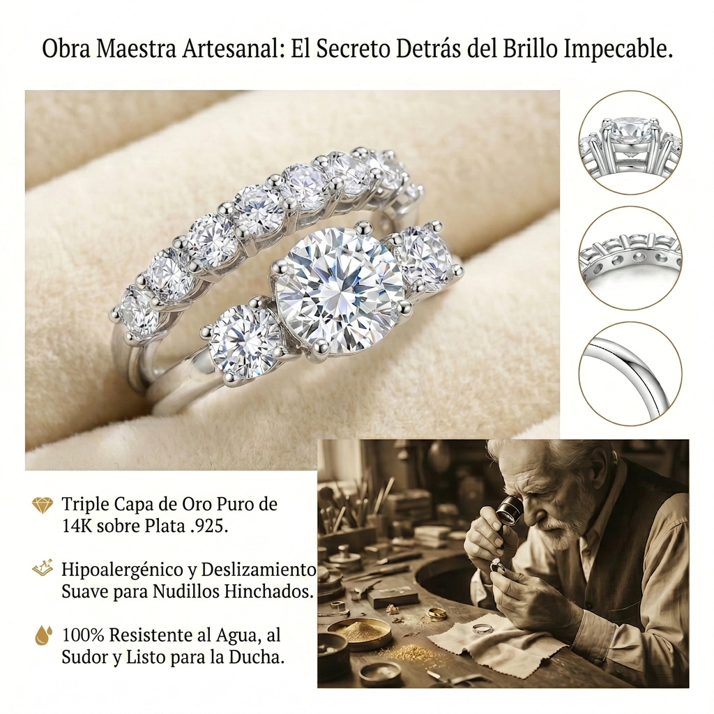 🔥 90% DE DESCUENTO: Juego de anillos apilables con 💎moissanita impecable de 1.5 quilates, color D, corte preciso Corazones y Flechas, apto para viajes, en plata 925 chapada en oro de 14K
