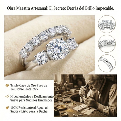 🔥 90% DE DESCUENTO: Juego de anillos apilables con 💎moissanita impecable de 1.5 quilates, color D, corte preciso Corazones y Flechas, apto para viajes, en plata 925 chapada en oro de 14K