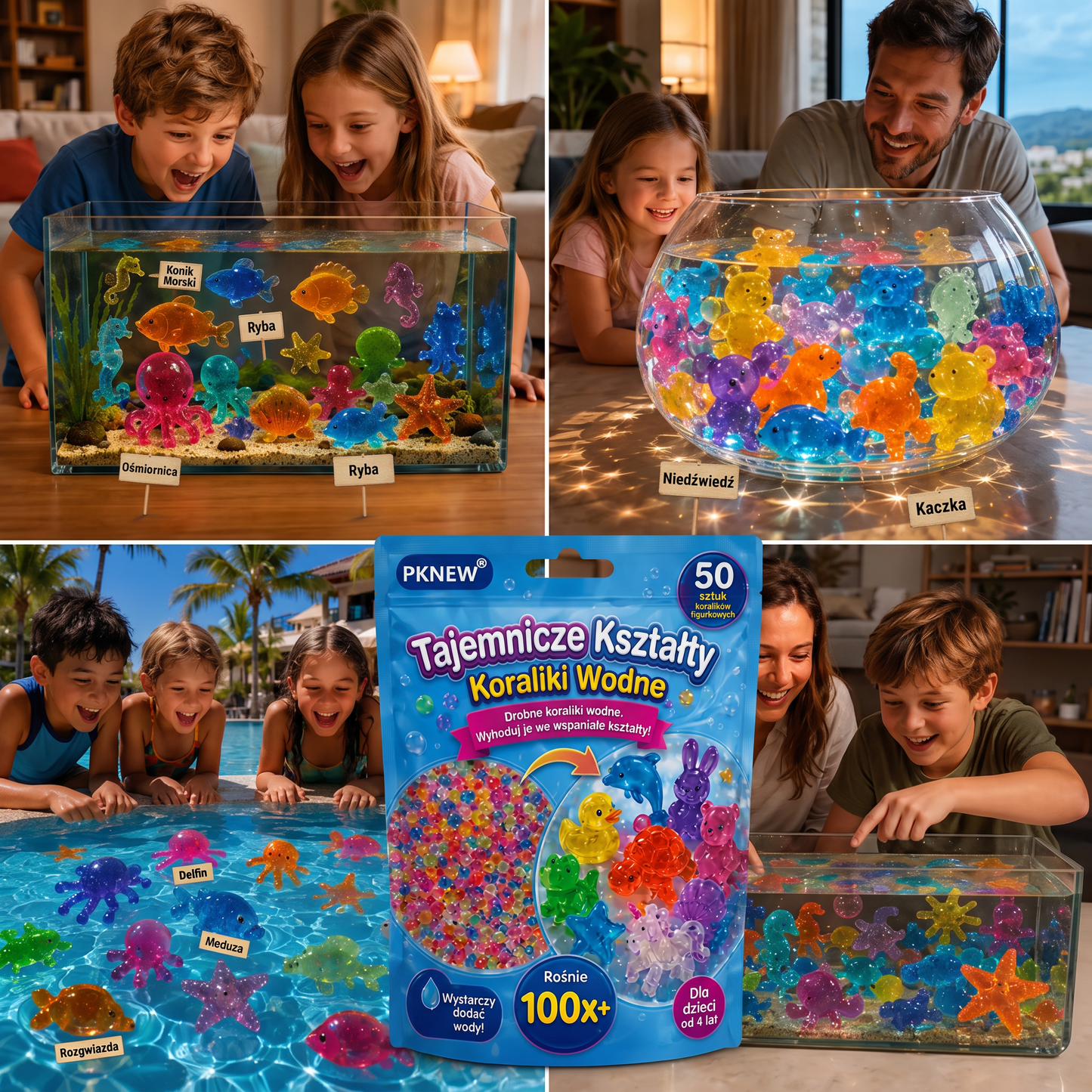 PKNEW®🫧 Magiczne wodne koraliki-niespodzianki🌈 – Kolorowe, półprzezroczyste figurki, które rosną w wodzie; idealne do kreatywnej zabawy, odkrywania świata zmysłów i wspólnego spędzania czasu z rodziną 💕
