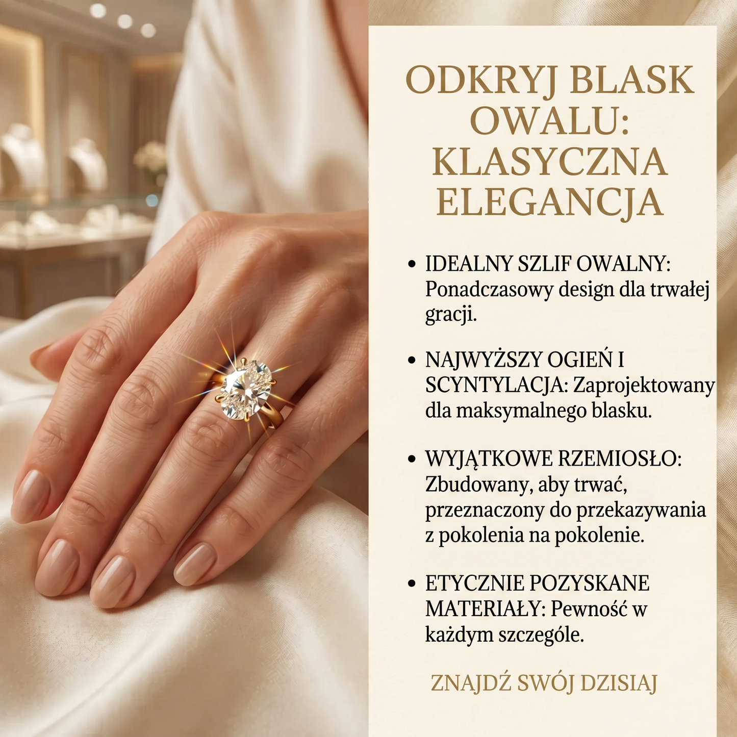 Pierścionek idealny na całe życie: Dwukolorowy pierścionek typu solitaire z brylantem o szlifie owalnym i oprawą z litego złota próby 14K – Wyprzedaż w ostatnim dniu: -90% 🔥
