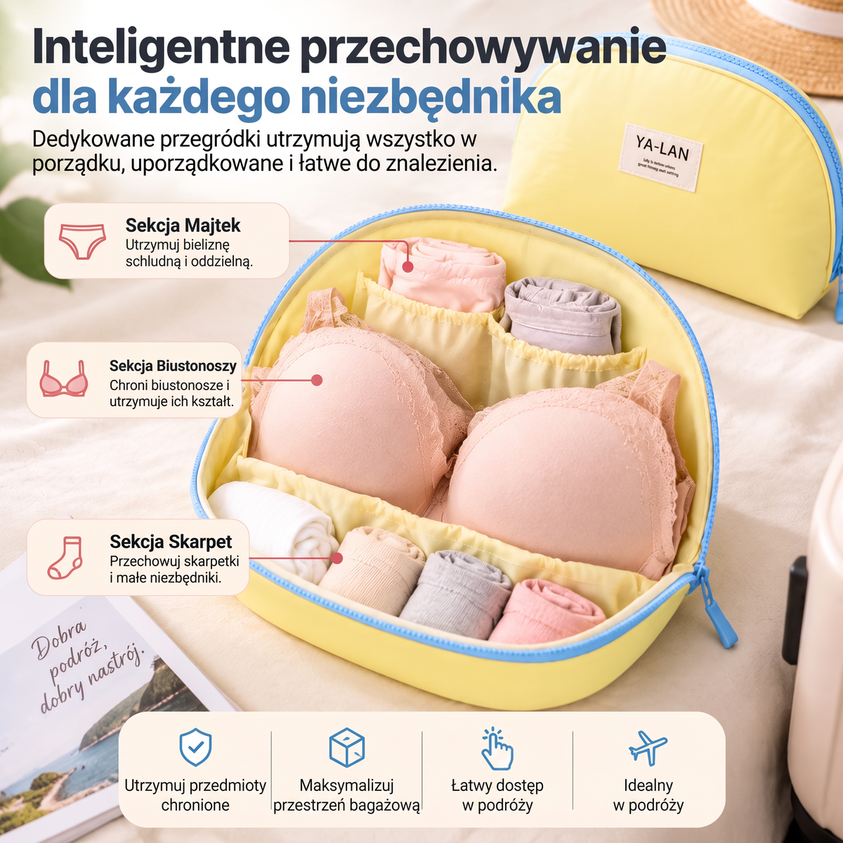 ⚡ OSTATNI DZIEŃ · 49% ZNIŻKI – ✨ Podróżna torba do przechowywania bielizny – Biustonosze majtki i skarpetki uporządkowane wszędzie 💎
