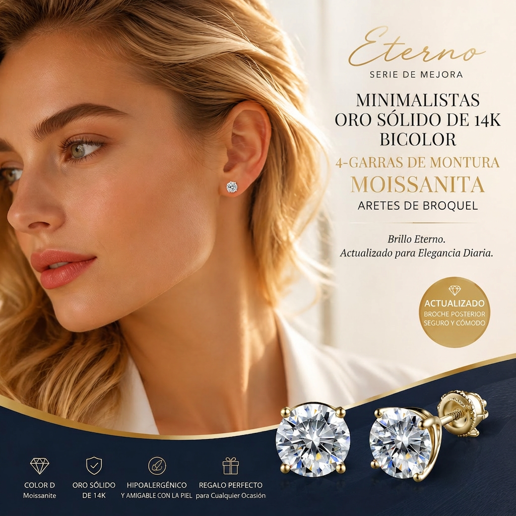 Pendientes de botón solitario de cuatro garras chapados en oro de 14K con moissanita cultivada en laboratorio y plata de ley S925. Oferta especial de último día: ¡Ahorra un enorme 90%! 🔥