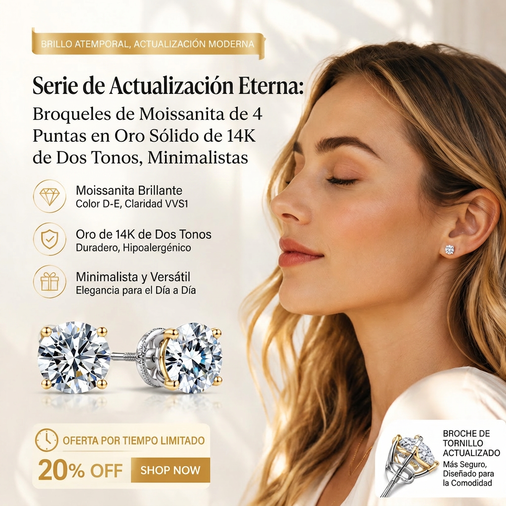 Pendientes de botón solitario de cuatro garras chapados en oro de 14K con moissanita cultivada en laboratorio y plata de ley S925. Oferta especial de último día: ¡Ahorra un enorme 90%! 🔥