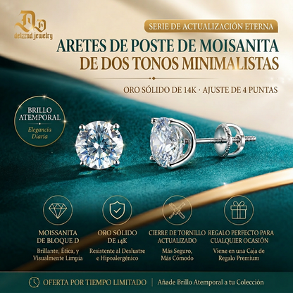 Pendientes de botón solitario de cuatro garras chapados en oro de 14K con moissanita cultivada en laboratorio y plata de ley S925. Oferta especial de último día: ¡Ahorra un enorme 90%! 🔥