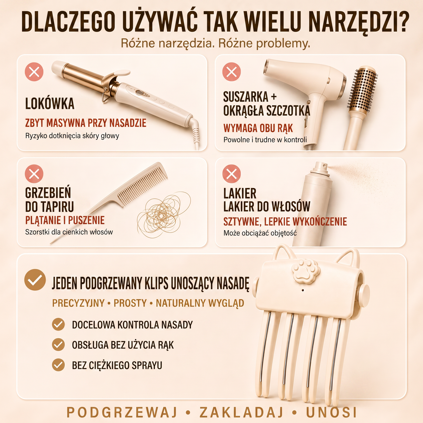🎉 Ponad 48 000 sprzedanych sztuk 🍇 Bezprzewodowe, podgrzewane urządzenie do stylizacji, unoszące włosy u nasady – przenośne narzędzie idealne do cienkich i słabych włosów.