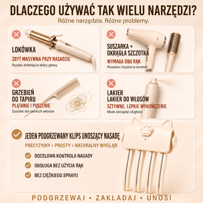 🎉 Ponad 48 000 sprzedanych sztuk 🍇 Bezprzewodowe, podgrzewane urządzenie do stylizacji, unoszące włosy u nasady – przenośne narzędzie idealne do cienkich i słabych włosów.