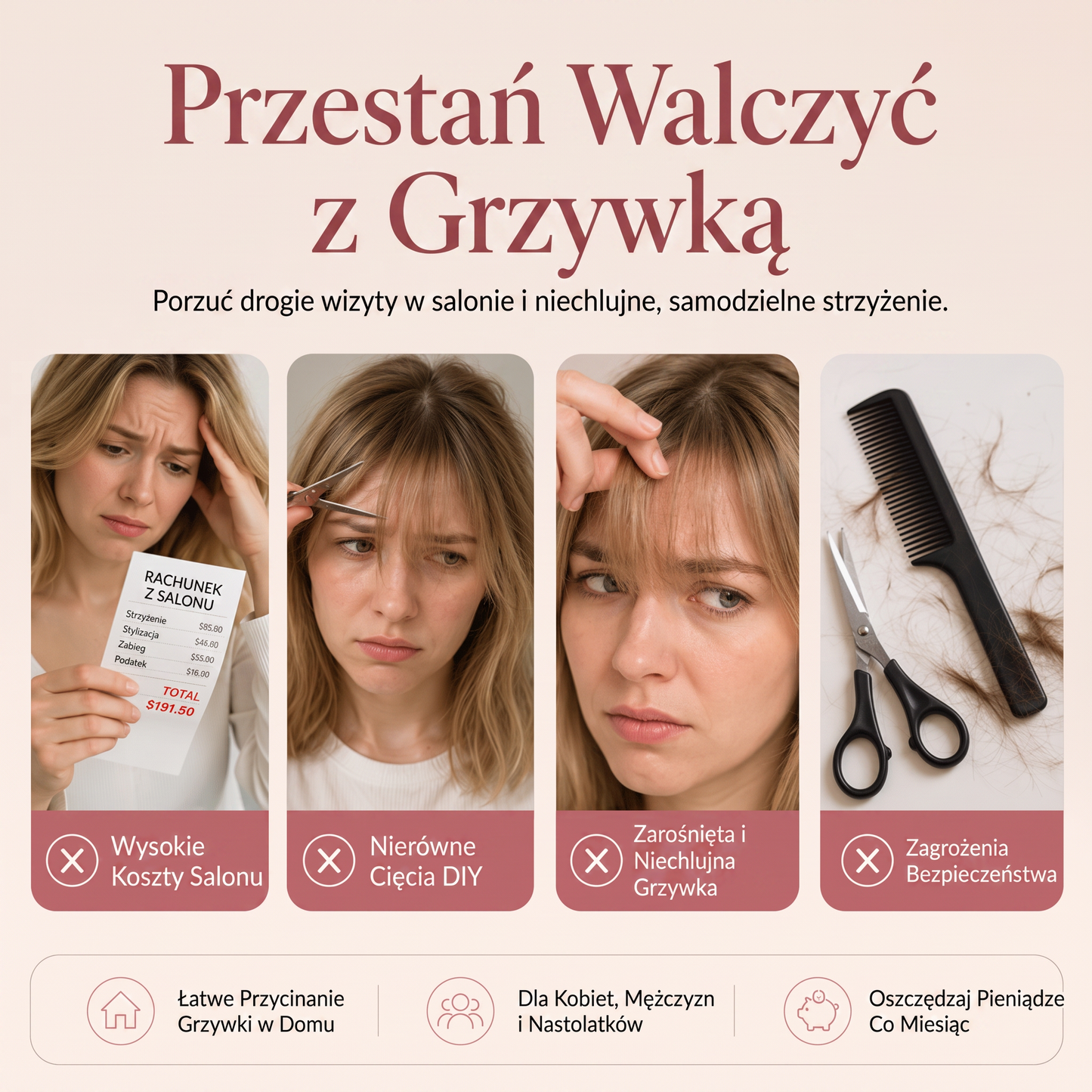 PKNEW®✂️ Zadbaj o fryzurę 🍇 4-funkcyjny grzebień do przycinania i cieniowania włosów – łatwe strzyżenie grzywki, modelowanie i stylizacja w domu 🎁