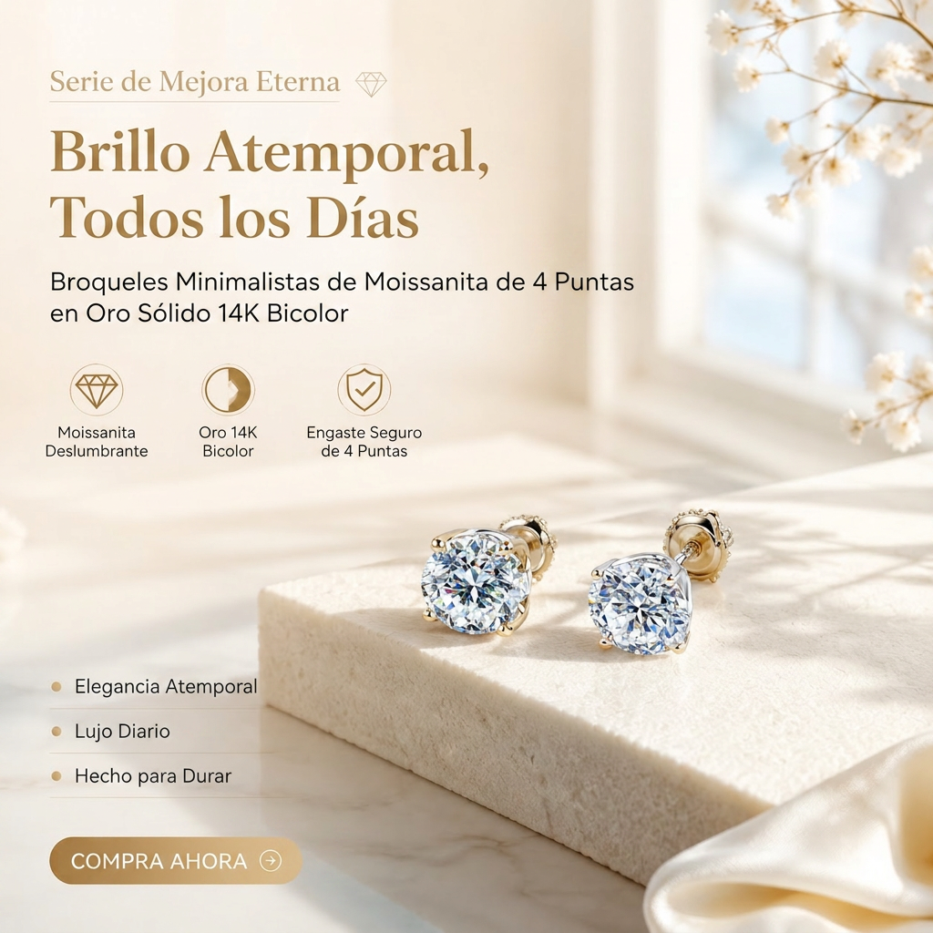 Pendientes de botón solitario de cuatro garras chapados en oro de 14K con moissanita cultivada en laboratorio y plata de ley S925. Oferta especial de último día: ¡Ahorra un enorme 90%! 🔥