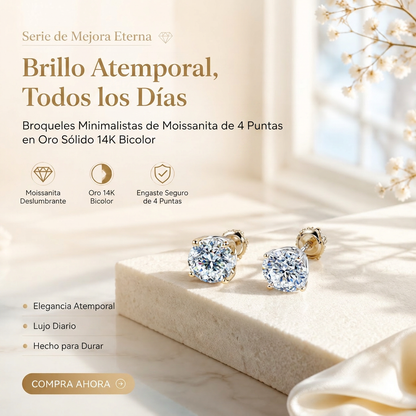 Pendientes de botón solitario de cuatro garras chapados en oro de 14K con moissanita cultivada en laboratorio y plata de ley S925. Oferta especial de último día: ¡Ahorra un enorme 90%! 🔥