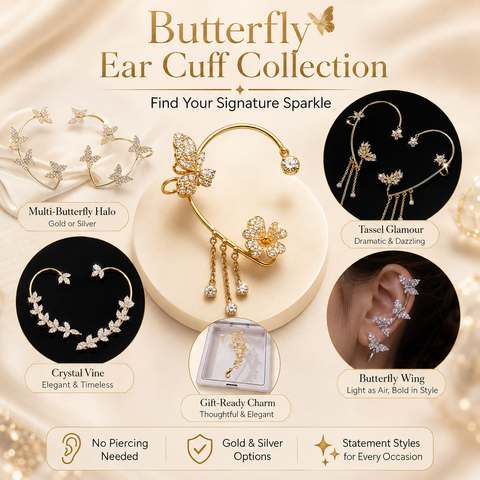 Ear Cuff de Mariposa Premium 🦋 — Hipoalergénico, Libre de Níquel y Plomo | Diseño de Clip Cómodo para Orejas Sensibles 💎