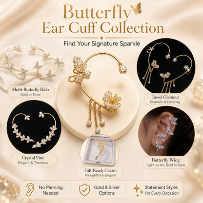Ear Cuff de Mariposa Premium 🦋 — Hipoalergénico, Libre de Níquel y Plomo | Diseño de Clip Cómodo para Orejas Sensibles 💎