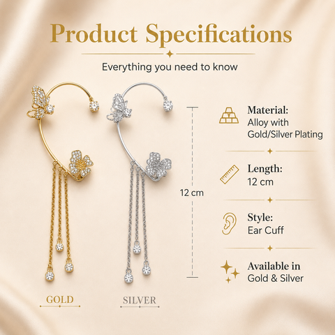 Ear Cuff de Mariposa Premium 🦋 — Hipoalergénico, Libre de Níquel y Plomo | Diseño de Clip Cómodo para Orejas Sensibles 💎
