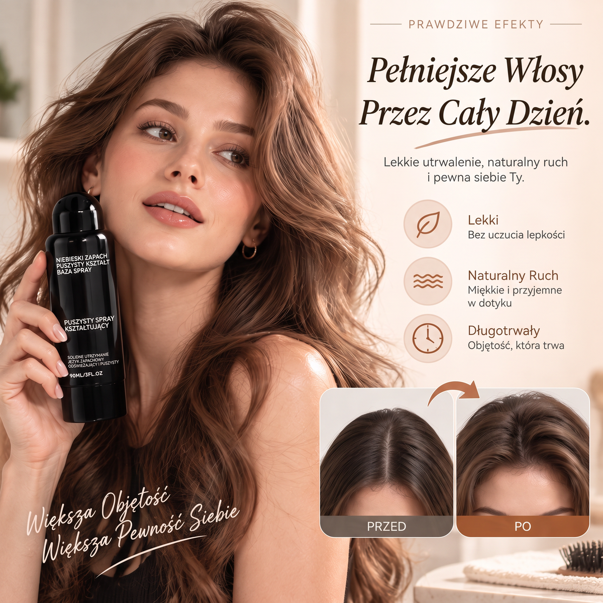 Vitalisys®🍇 Fluffy Hair – Modelujący spray zwiększający objętość włosów – lekka formuła dodająca objętości od nasady, zapewniająca naturalny ruch włosów i delikatny brzoskwiniowy zapach 👸