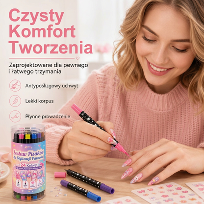 OSTATNI DZIEŃ · 50% ZNIŻKI 🌈 Zestaw 24 dwustronnych pisaków do zdobienia paznokci 💕