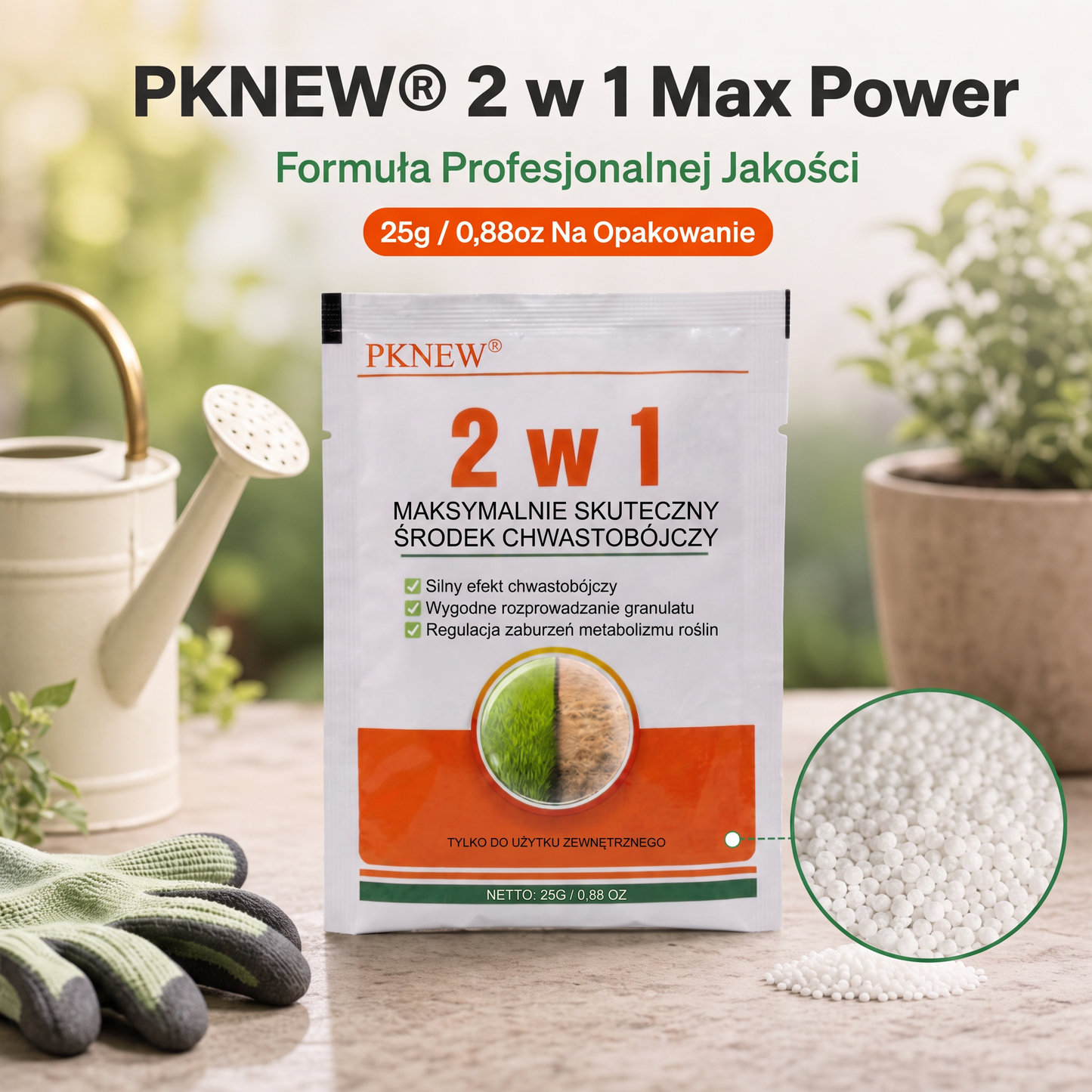 PKNEW® 🌿 Granulowany środek chwastobójczy 2 w 1 Max Power🍇 – widoczne efekty już po 6 godzinach; łatwy do rozpuszczenia w wodzie i przeznaczony do punktowego stosowania na fugach, ścieżkach, przy ogrodzeniach oraz na powierzchniach żwirowych.