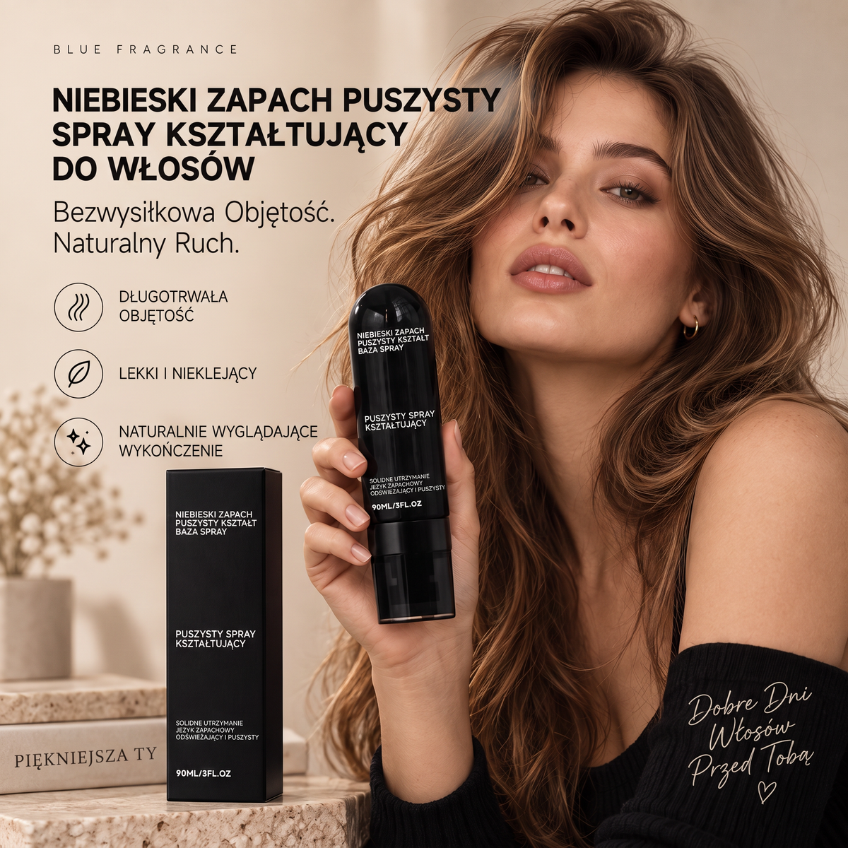 Vitalisys®🍇 Fluffy Hair – Modelujący spray zwiększający objętość włosów – lekka formuła dodająca objętości od nasady, zapewniająca naturalny ruch włosów i delikatny brzoskwiniowy zapach 👸