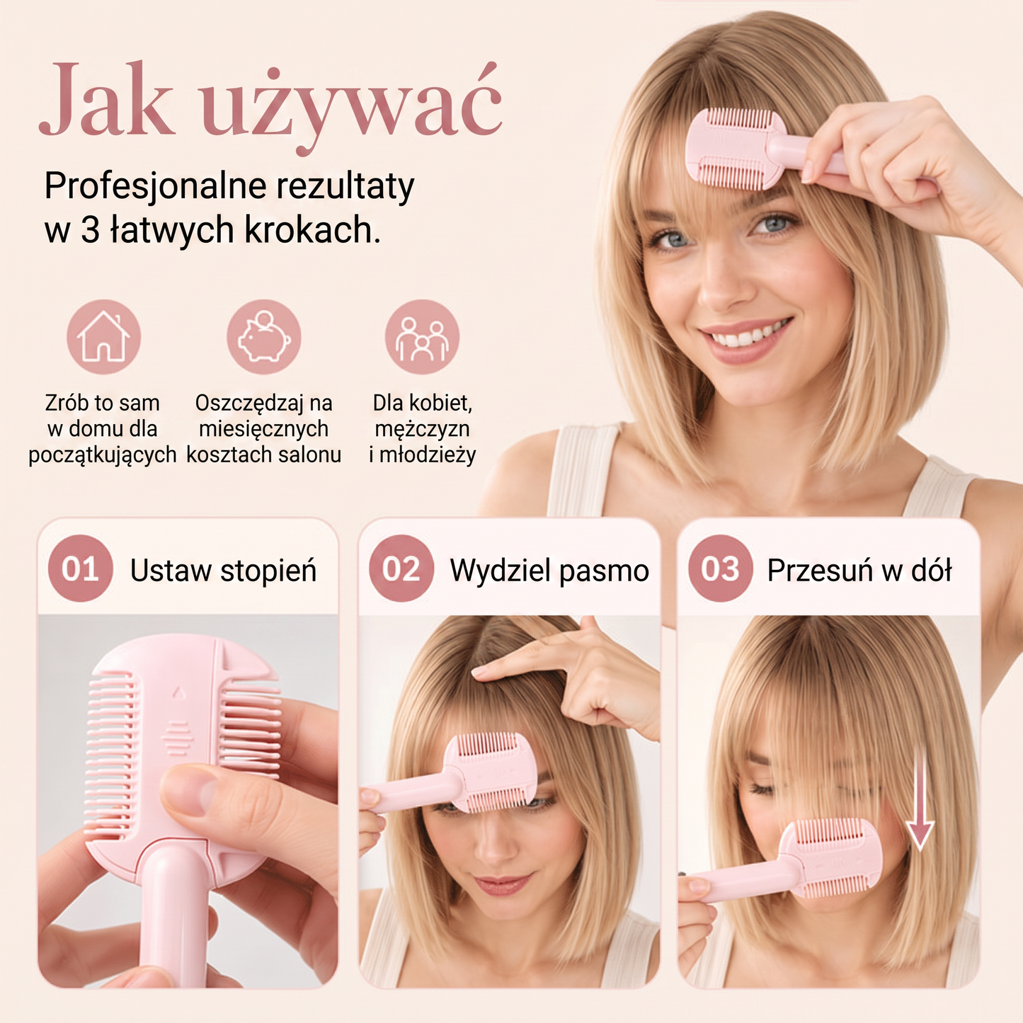 PKNEW®✂️ Zadbaj o fryzurę 🍇 4-funkcyjny grzebień do przycinania i cieniowania włosów – łatwe strzyżenie grzywki, modelowanie i stylizacja w domu 🎁