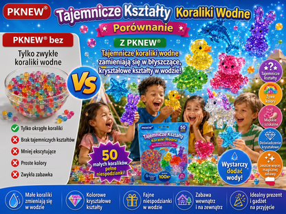 PKNEW®🫧 Magiczne wodne koraliki-niespodzianki🌈 – Kolorowe, półprzezroczyste figurki, które rosną w wodzie; idealne do kreatywnej zabawy, odkrywania świata zmysłów i wspólnego spędzania czasu z rodziną 💕