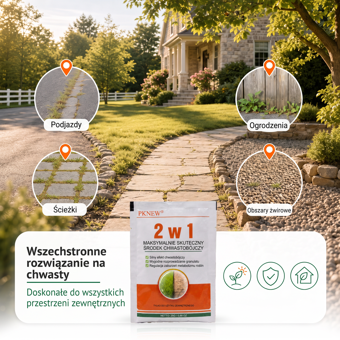 PKNEW® 🌿 Granulowany środek chwastobójczy 2 w 1 Max Power🍇 – widoczne efekty już po 6 godzinach; łatwy do rozpuszczenia w wodzie i przeznaczony do punktowego stosowania na fugach, ścieżkach, przy ogrodzeniach oraz na powierzchniach żwirowych.