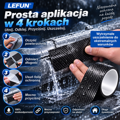 LEFUN® 💧 Wyjątkowo mocna taśma wodoodporna🍇 – warstwa ochronna o wyglądzie karbonu + uszczelka butylowa chroniąca przed przeciekami i wilgocią